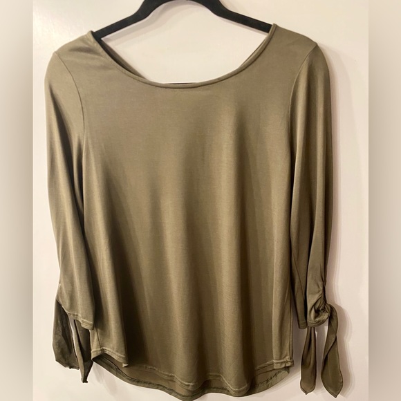 Olive green Chamille Cupro Tie Sleeve KnitTop, Size Small - Picture 1 of 4